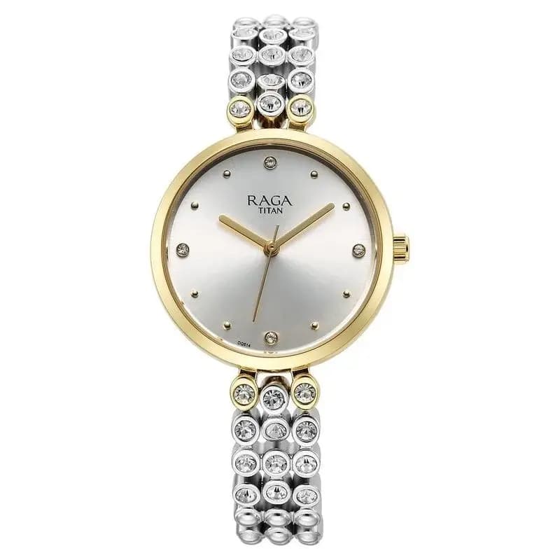 Titan Raga Showstopper Quartz Analog Silver Dial Metal Strap Watch for Women (NS95262BM01)