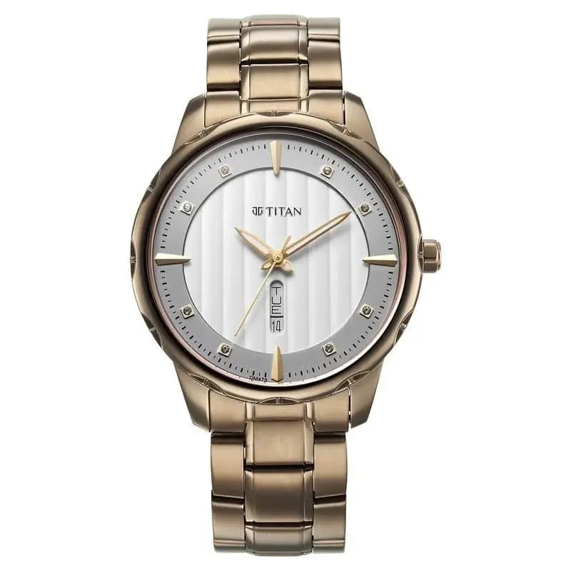 Titan Regalia Analog with Day and Date Opulent White Dial Watch for Men (NS1875QM01)