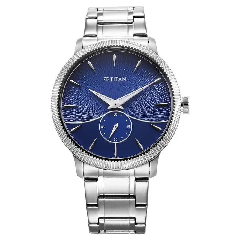 Titan Regalia Opulent Quartz Analog Blue Dial Silver Stainless Steel Strap Watch for Men (1828SM02)