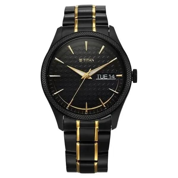 Titan Regalia Opulent Quartz Analog with Day and Date Black Dial Two Toned Stainless Steel Strap Watch for Men (1805KM10)