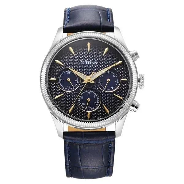 Titan Regalia Opulent Quartz Analog with Day and Date Blue Dial Blue Leather Strap Watch for Men (1805SL13)
