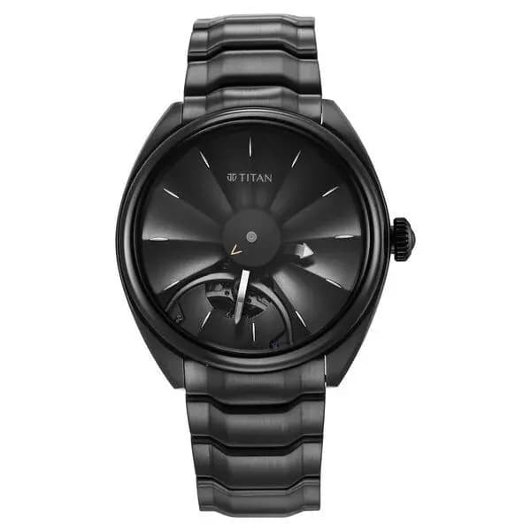 Titan Stellar Automatic Black Dial Stainless Steel Strap Watch for Men (NS10011NM01)