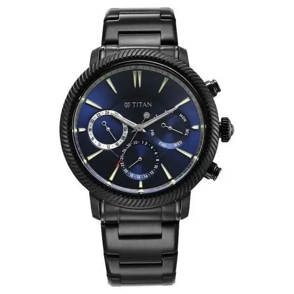 Titan Stellar Quartz Multifunction Blue Dial Stainless Steel Strap Watch for Men (NS10012NM01)