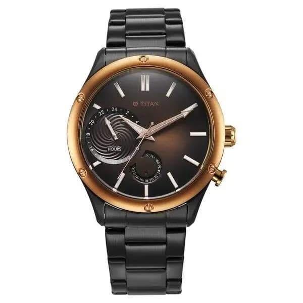 Titan Stellar Quartz Multifunction Brown Dial Stainless Steel Strap Watch for Men (NS10009KM02)
