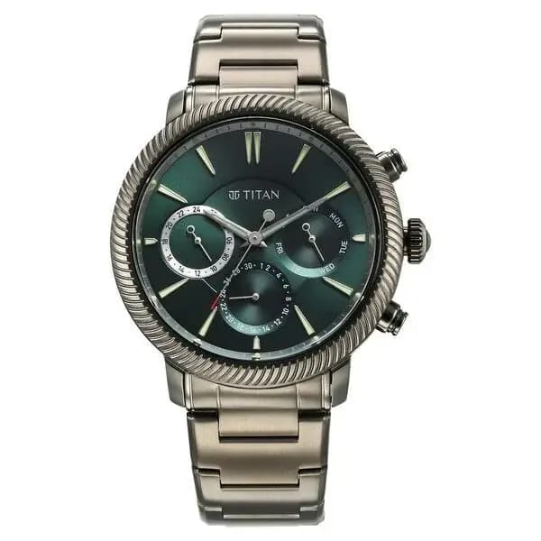 Titan Stellar Quartz Multifunction Green Dial Stainless Steel Strap Watch for Men (NS10012QM01)