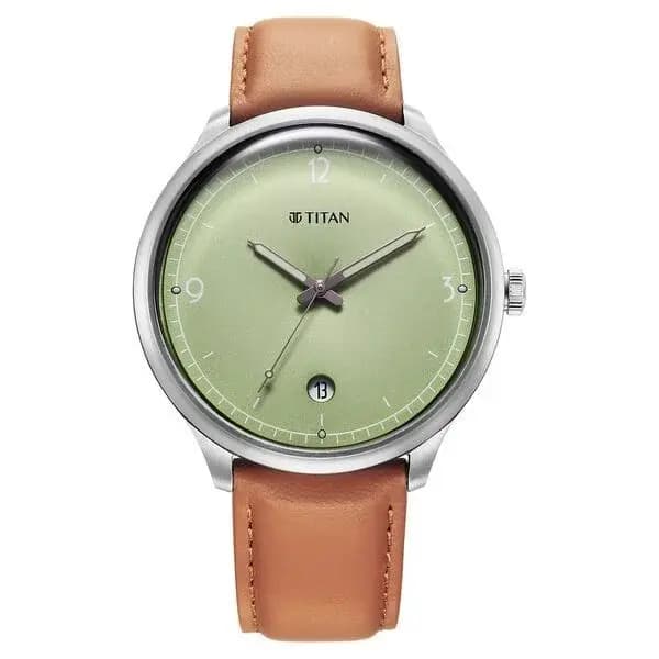Titan Timeless Treasures Quartz Analog with Date Green Dial With Brown Color Leather Strap Watch For Men (10023SL01)