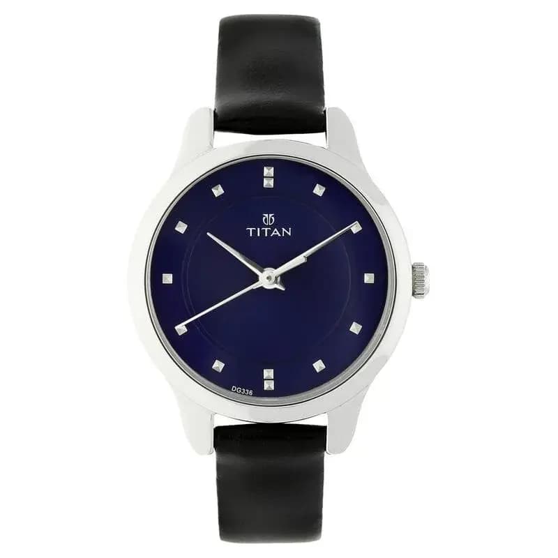 Titan Women's Chic minimalist watch with Blue dial and leather strap (NP2481SL08)