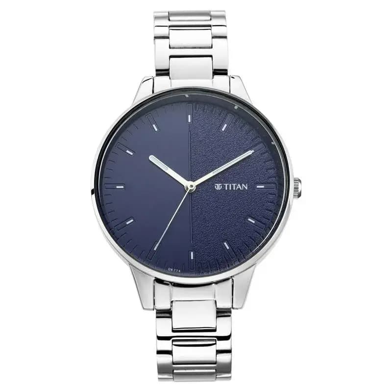 Titan Women's Precision Simplicity Watch: Blue Gradient Dial with Metal Strap (NS2648SM01)