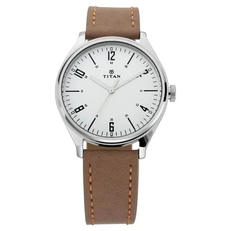 Titan Workwear Men's Urban Edge Lustrous Silver Dial Leather Watch- 1802SL01