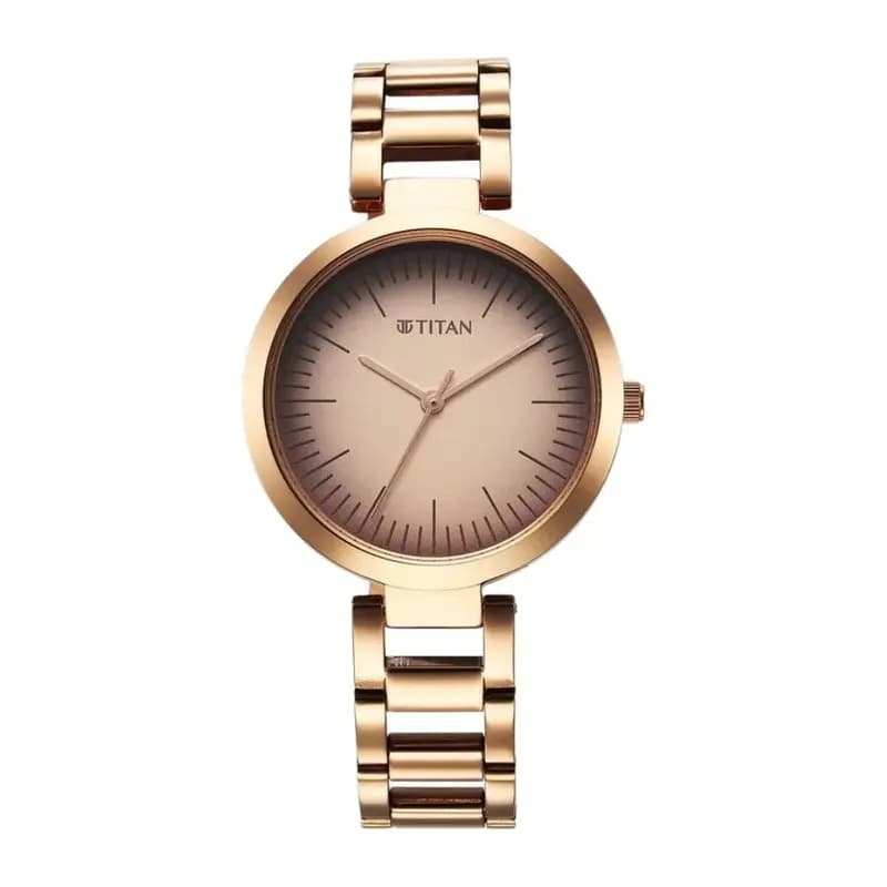 Titan Workwear Quartz Analog Beige Dial Rose Gold Stainless Steel Strap Watch for Women (NS2480WM06)