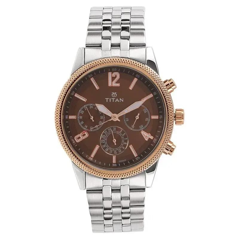 Titan Workwear Quartz Multifunction Brown Dial Stainless Steel Strap watch for Men (NS1734KM03)