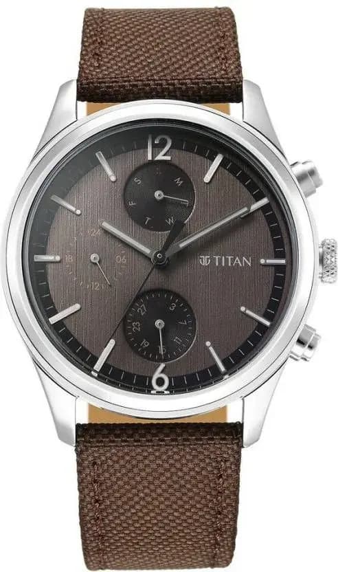 Titan Wrist Wit Quartz Analog with Day and Date Brown Dial Leather Strap Watch for Men (1805SL12)