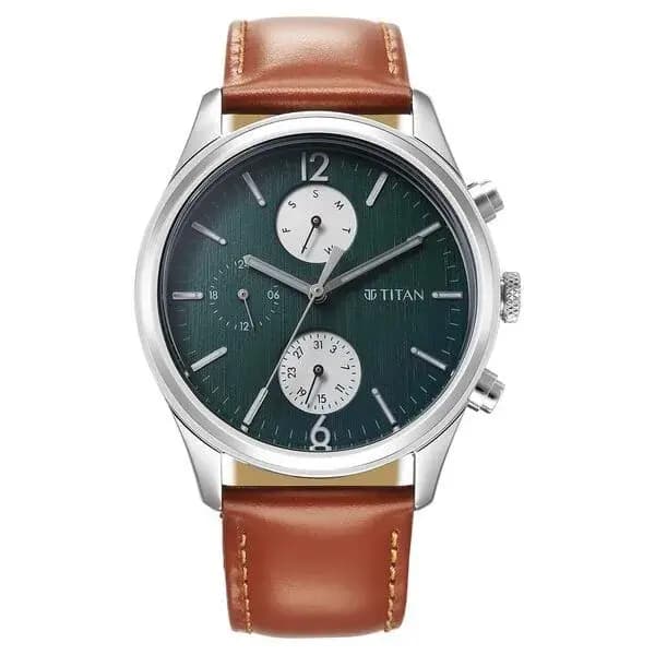 Titan Wrist Wit Quartz Analog with Day and Date Grey Dial Leather Strap Watch for Men (1805SL11)