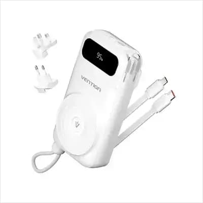 VENTION FHXW0 22.5W 10000mAh LED Display 6-in-1 Travel Power Bank with Built-in USB-C and Lightning Cable
