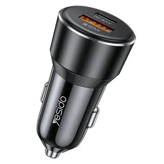 YESIDO Y64 Premium 50W Dual-Port USB Car Charger with USB-C PD and USB-A Output